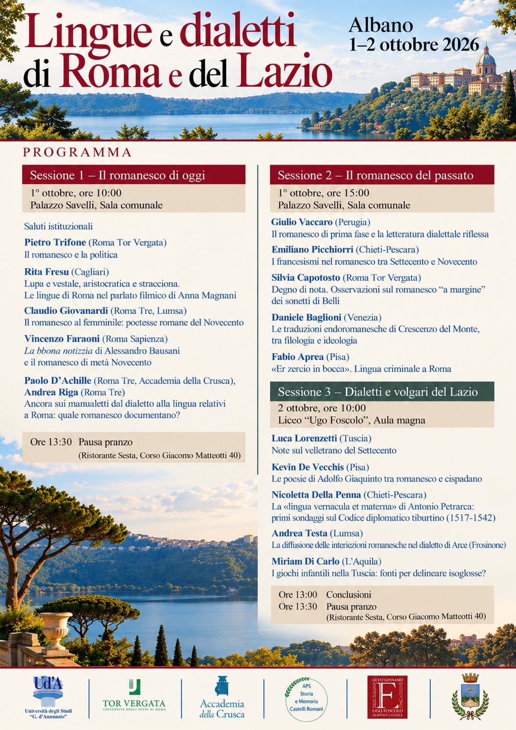 Locandina del convegno – clicca per ingrandire Locandina del convegno Lingue e dialetti di Roma e del Lazio – Albano, 1-2 ottobre 2026